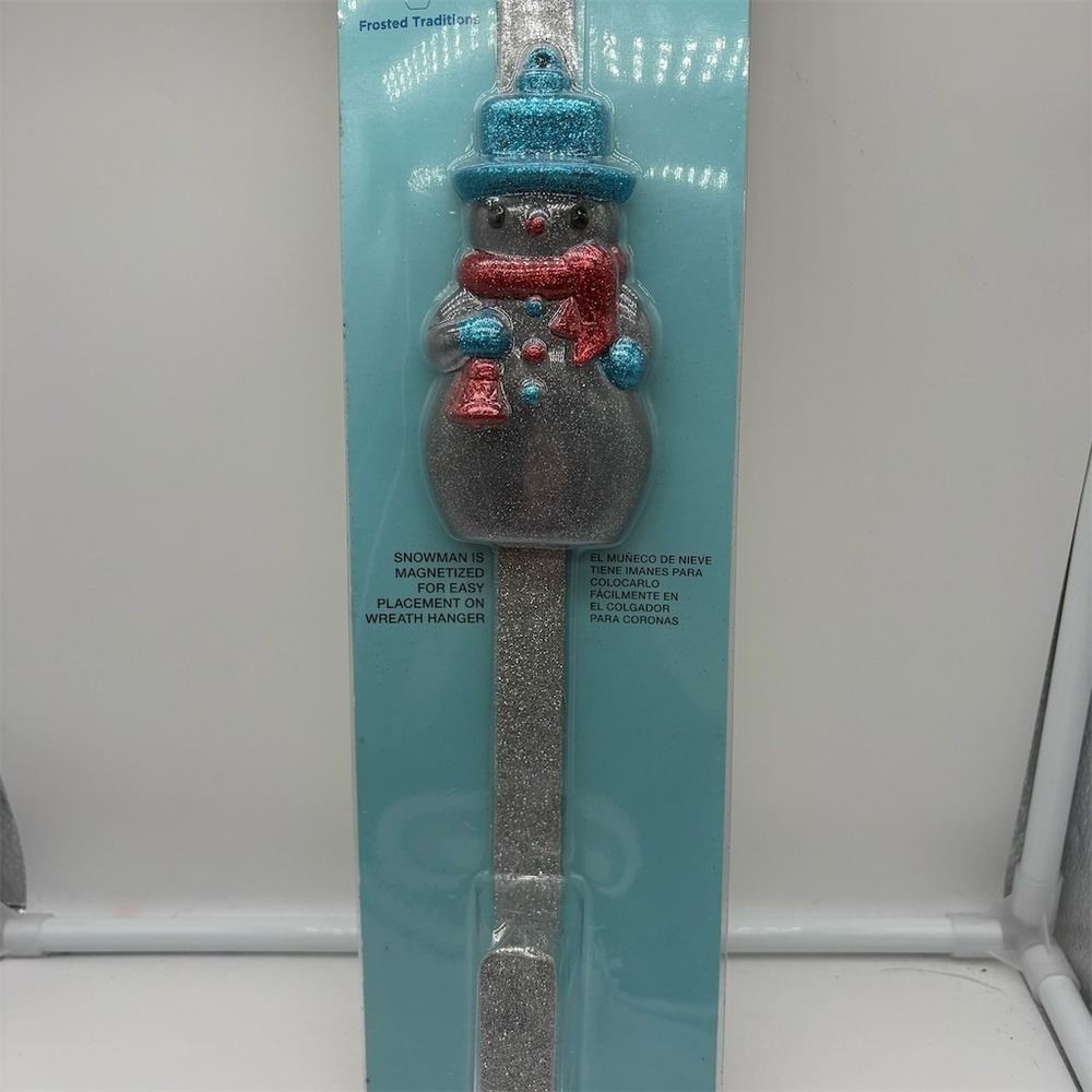 Martha Stewart Frosted Traditions Snowman Wreath Hanger Silver 14 in